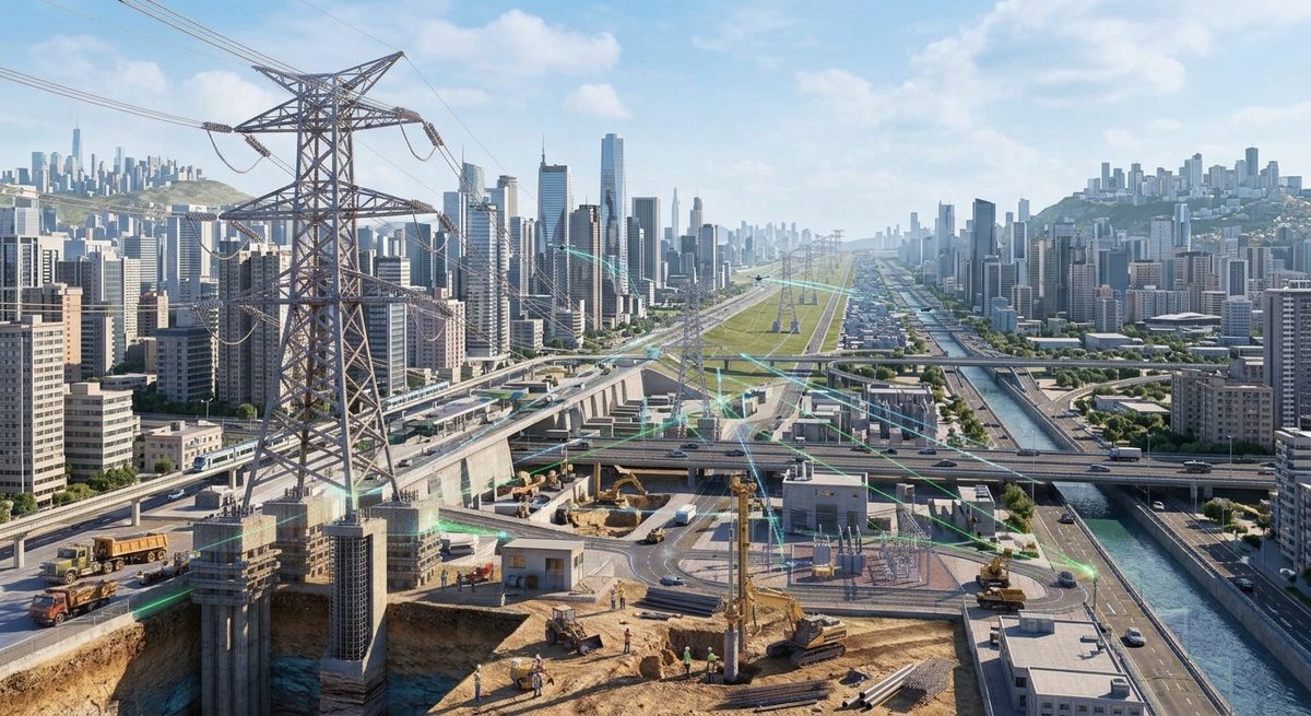 Representación conceptual: infraestructura eléctrica y vial integrada