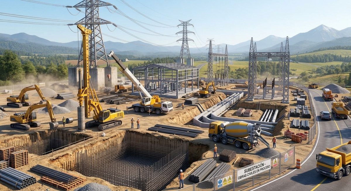 Representación conceptual: obras civiles en subestación